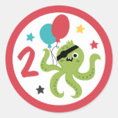 Pirate Octopus Jongen Verjaardagsfeestje Ronde Sticker (Voorkant)