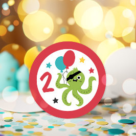 Pirate Octopus Jongen Verjaardagsfeestje Ronde Sticker