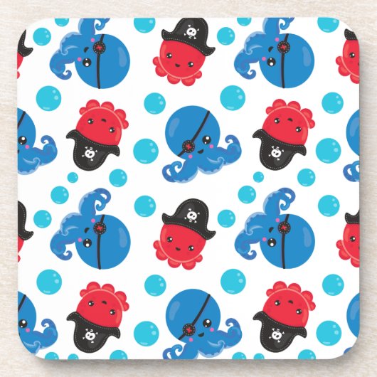 Pirate Octopus, Octopus Pattern, Zee Animals Bier Onderzetter (Voorkant)