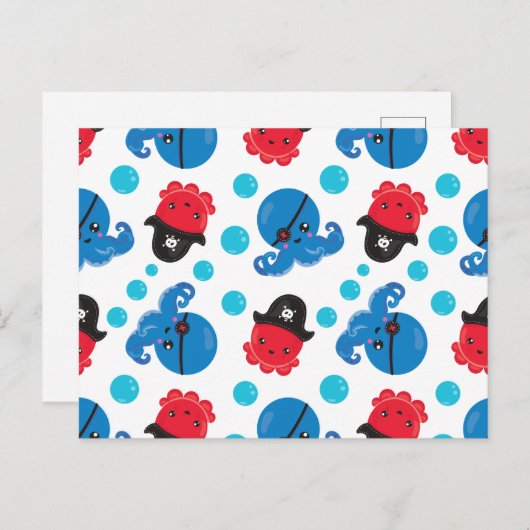 Pirate Octopus, Octopus Pattern, Zee Animals Briefkaart (Voorkant / Achterkant)