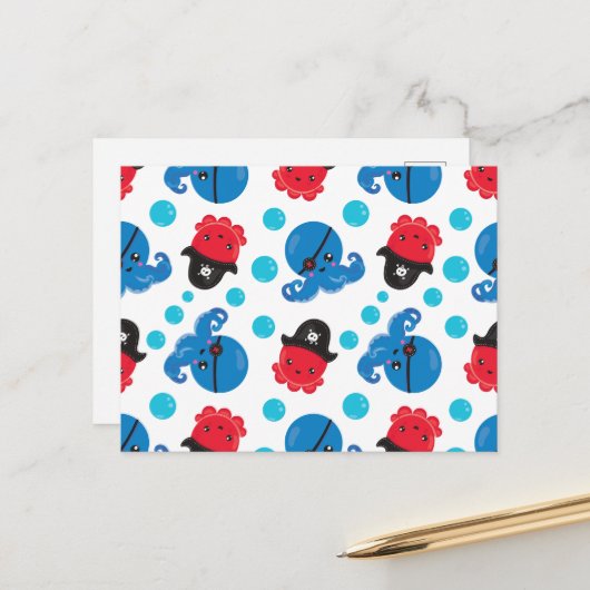 Pirate Octopus, Octopus Pattern, Zee Animals Briefkaart (Voorkant / Achterkant in situ)