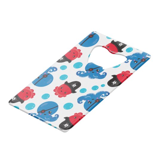 Pirate Octopus, Octopus Pattern, Zee Animals Creditkaart Flessenopener (Voorkant Gekanteld)