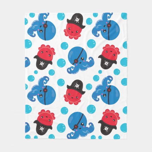 Pirate Octopus, Octopus Pattern, Zee Animals Fleece Deken (Voorkant)