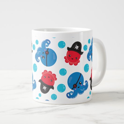 Pirate Octopus, Octopus Pattern, Zee Animals Grote Koffiekop (Voorkant rechts)