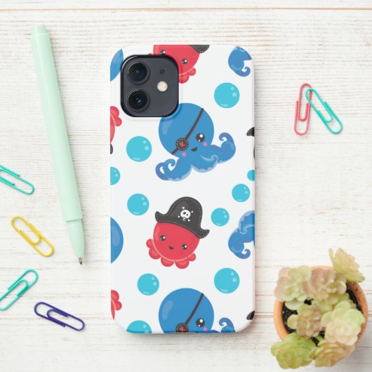 Pirate Octopus, Octopus Pattern, Zee Animals iPhone Hoesje (Op bureau)