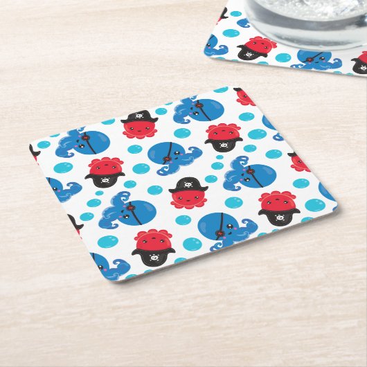 Pirate Octopus, Octopus Pattern, Zee Animals Kartonnen Onderzetters (Schuin)