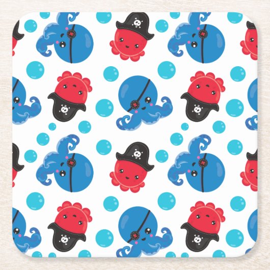 Pirate Octopus, Octopus Pattern, Zee Animals Kartonnen Onderzetters (Voorkant)