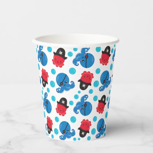 Pirate Octopus, Octopus Pattern, Zee Animals Papieren Bekers (Voorkant)