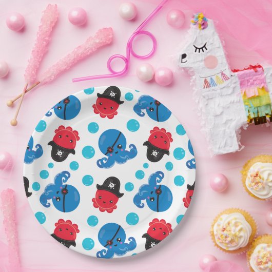 Pirate Octopus, Octopus Pattern, Zee Animals Papieren Bordje (Feest)