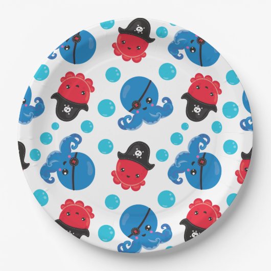 Pirate Octopus, Octopus Pattern, Zee Animals Papieren Bordje (Voorkant)