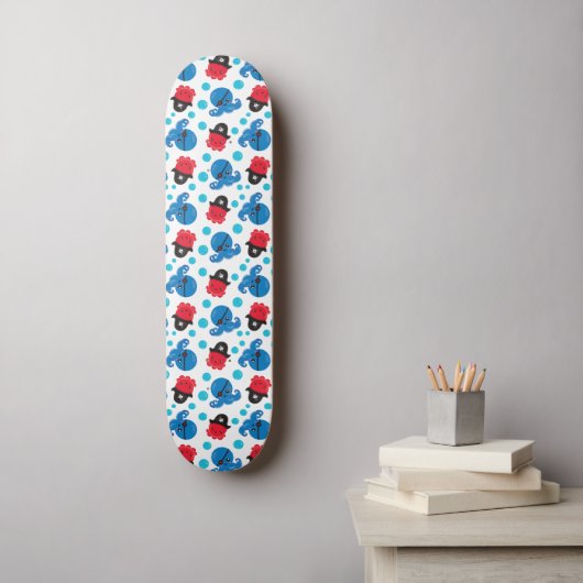 Pirate Octopus, Octopus Pattern, Zee Animals Persoonlijk Skateboard (Muurkunst)