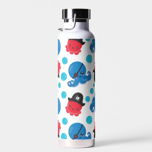 Pirate Octopus, Octopus Pattern, Zee Animals Waterfles (Rechts)
