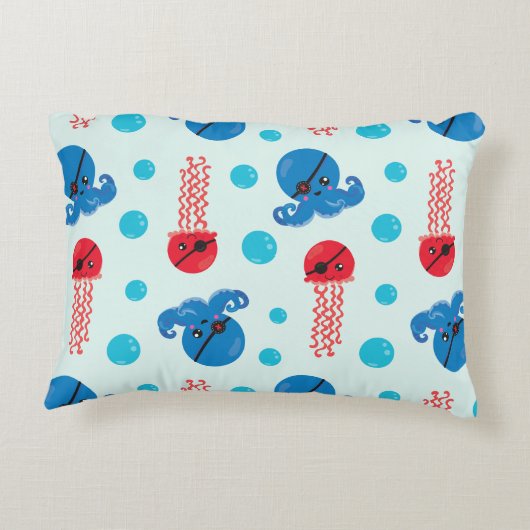 Pirate Octopus, Pirate Jellyfish, Zee Animals Accent Kussen (Achterkant)