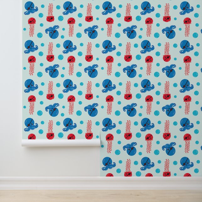 Pirate Octopus, Pirate Jellyfish, Zee Animals Behang (Applicatie)