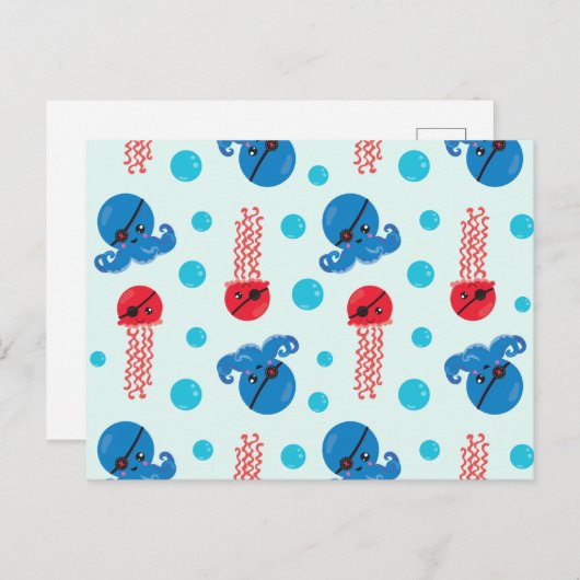 Pirate Octopus, Pirate Jellyfish, Zee Animals Briefkaart (Voorkant / Achterkant)