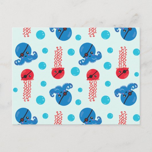 Pirate Octopus, Pirate Jellyfish, Zee Animals Briefkaart (Voorkant)