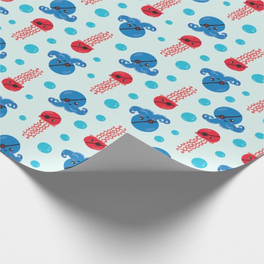 Pirate Octopus, Pirate Jellyfish, Zee Animals Cadeaupapier (Hoek)