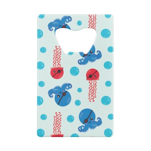 Pirate Octopus, Pirate Jellyfish, Zee Animals Creditkaart Flessenopener (Achterkant)