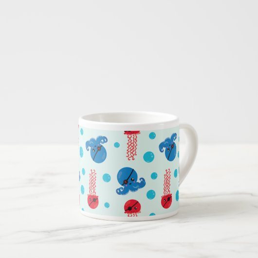 Pirate Octopus, Pirate Jellyfish, Zee Animals Espresso Kop (Voorkant rechts)