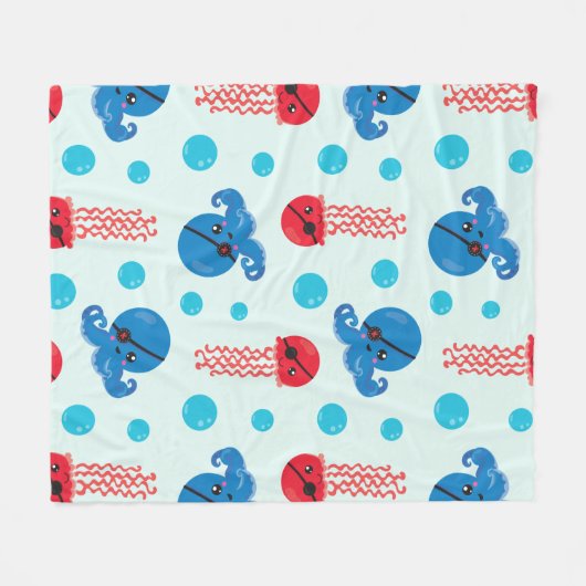 Pirate Octopus, Pirate Jellyfish, Zee Animals Fleece Deken (Voorkant (Horizontaal))