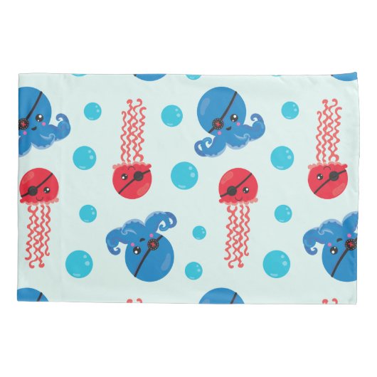 Pirate Octopus, Pirate Jellyfish, Zee Animals Kussensloop (Achterkant)