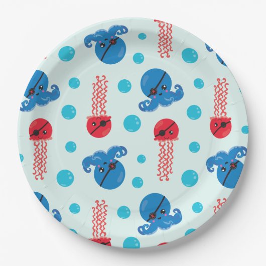 Pirate Octopus, Pirate Jellyfish, Zee Animals Papieren Bordje (Voorkant)