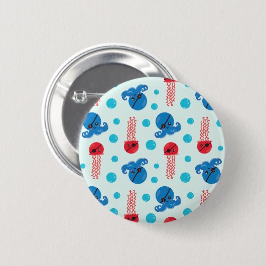 Pirate Octopus, Pirate Jellyfish, Zee Animals Ronde Button 5,7 Cm (Voorkant /achterkant)