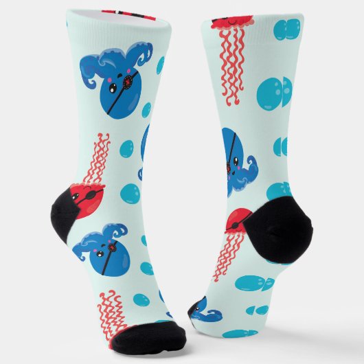 Pirate Octopus, Pirate Jellyfish, Zee Animals Sokken (Gebogen)