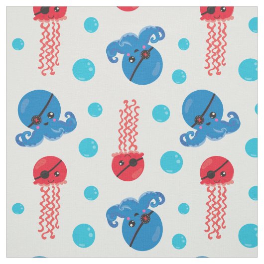 Pirate Octopus, Pirate Jellyfish, Zee Animals Stof (Swatch)