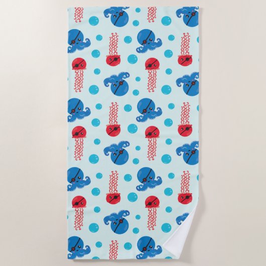 Pirate Octopus, Pirate Jellyfish, Zee Animals Strandlaken (Voorkant)