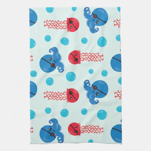 Pirate Octopus, Pirate Jellyfish, Zee Animals Theedoek (Verticaal)