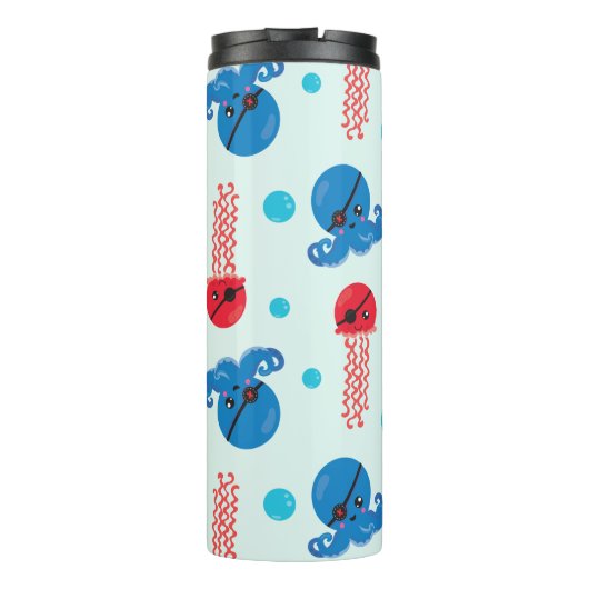 Pirate Octopus, Pirate Jellyfish, Zee Animals Thermosbeker (Achterkant)