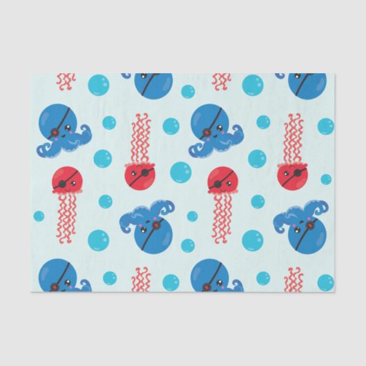 Pirate Octopus, Pirate Jellyfish, Zee Animals Tissuepapier (Voorkant)