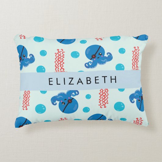 Pirate Octopus, Pirate Jellyfish, Zee, Jouw naam Accent Kussen (Voorkant)