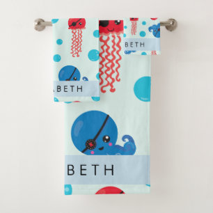 Pirate Octopus, Pirate Jellyfish, Zee, Jouw naam Bad Handdoek