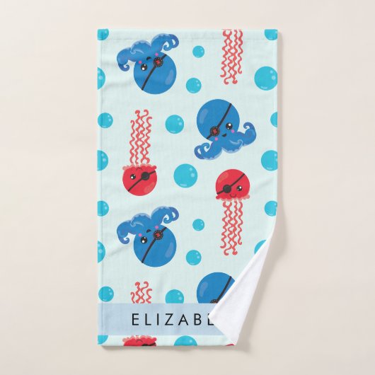 Pirate Octopus, Pirate Jellyfish, Zee, Jouw naam Bad Handdoek (Handdoek)