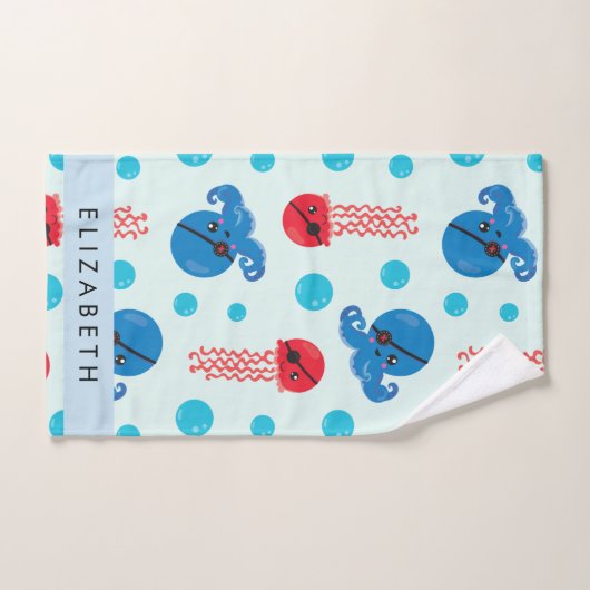 Pirate Octopus, Pirate Jellyfish, Zee, Jouw naam Bad Handdoek (Handdoek)