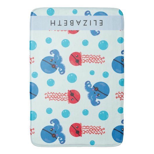 Pirate Octopus, Pirate Jellyfish, Zee, Jouw naam Badmat (Voorkant Verticaal)