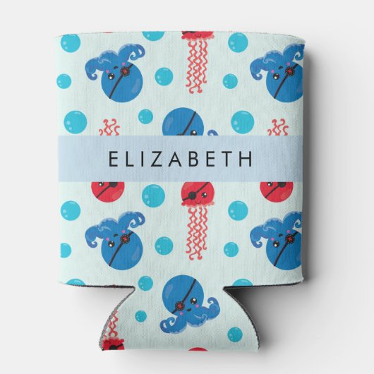 Pirate Octopus, Pirate Jellyfish, Zee, Jouw naam Blikjeskoeler (Achterkant)