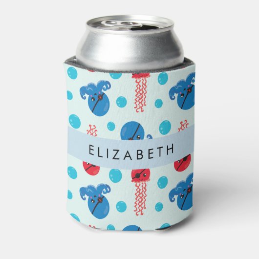 Pirate Octopus, Pirate Jellyfish, Zee, Jouw naam Blikjeskoeler (Blikje Achterkant)