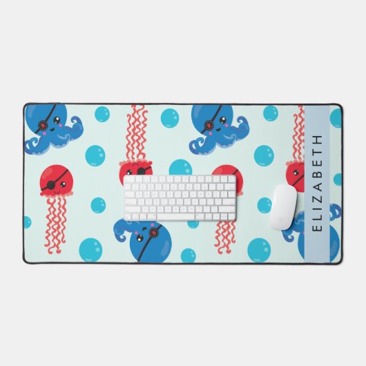 Pirate Octopus, Pirate Jellyfish, Zee, Jouw naam Bureaumat (Keyboard & Muis)