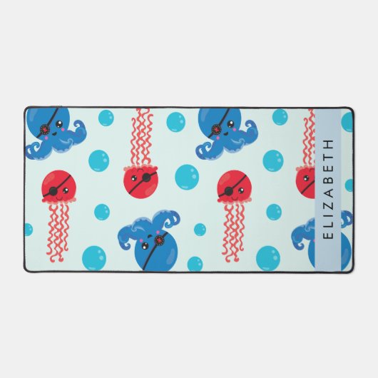 Pirate Octopus, Pirate Jellyfish, Zee, Jouw naam Bureaumat (Voorkant)