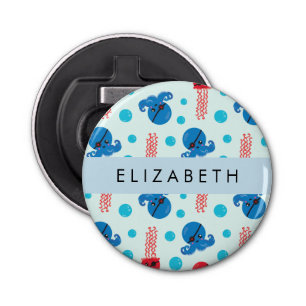 Pirate Octopus, Pirate Jellyfish, Zee, Jouw naam Button Flesopener