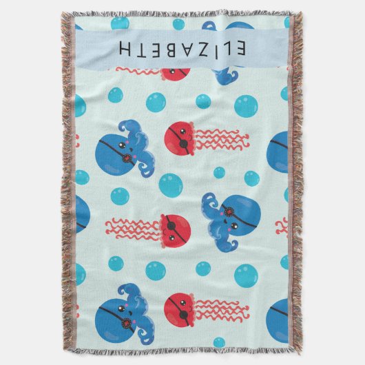 Pirate Octopus, Pirate Jellyfish, Zee, Jouw naam Deken (Voorkant Verticaal)