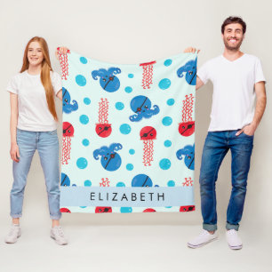 Pirate Octopus, Pirate Jellyfish, Zee, Jouw naam Fleece Deken
