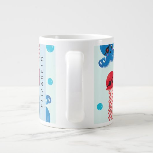 Pirate Octopus, Pirate Jellyfish, Zee, Jouw naam Grote Koffiekop (Achterkant)