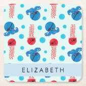 Pirate Octopus, Pirate Jellyfish, Zee, Jouw naam Kartonnen Onderzetters (Voorkant)