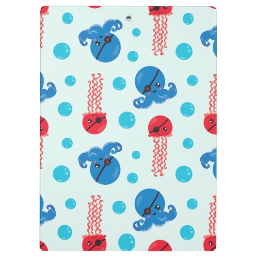 Pirate Octopus, Pirate Jellyfish, Zee, Jouw naam Klembord (Achterkant)