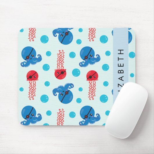 Pirate Octopus, Pirate Jellyfish, Zee, Jouw naam Muismat (Met muis)