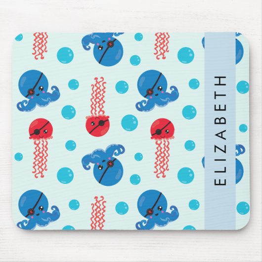 Pirate Octopus, Pirate Jellyfish, Zee, Jouw naam Muismat (Voorkant)